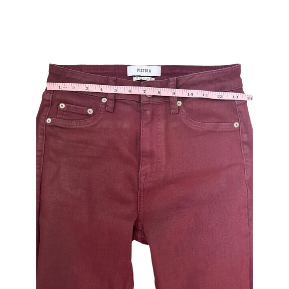 Pistola Maroon Coated Metallic Raw Hem Skinny Jeans Size 27 Punk Grunge Pants - Picture 5 of 11